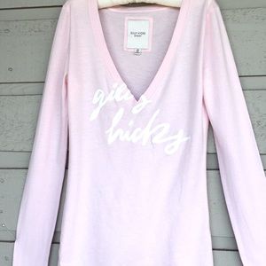 GILLY HICKS VINTAGE V-NECK LONG SLEEVE T-SHIRT PALE PINK SOFT COTTON